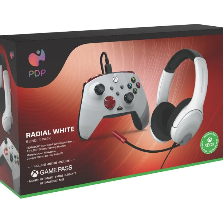 PDP - AIRLITE WIRED HEADSET & REMATCH WIRED CONTROLLER BUNDLE FOR XBOX SERIES X: RADIAL WHITE