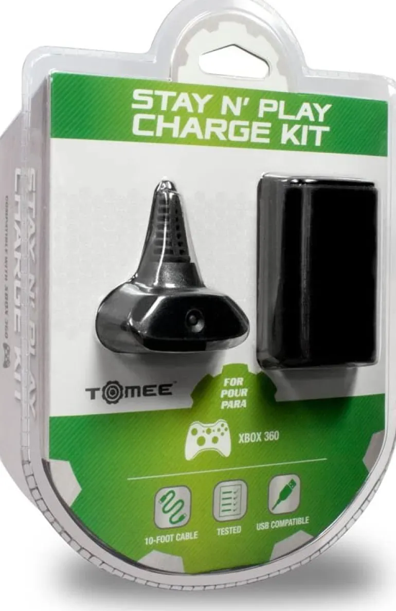 Xbox 360 Stay N Play Charge Kit (Black) - Tomee